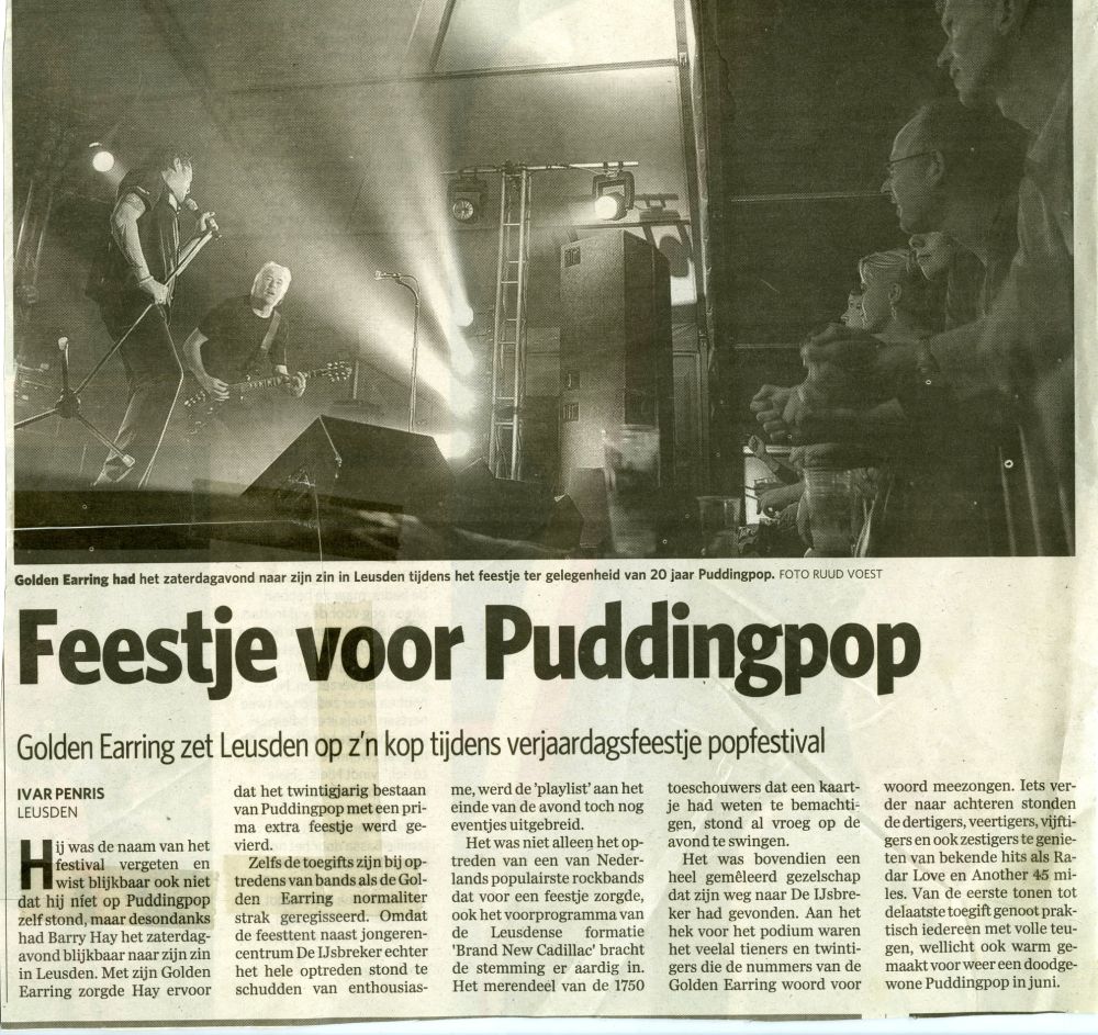 Newspaper Golden Earring show review Feestje voor Puddingpop (Show September 24 2005)